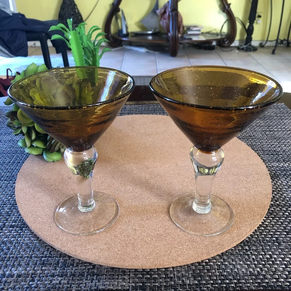 Vintage Amber Cocktail Glass Set